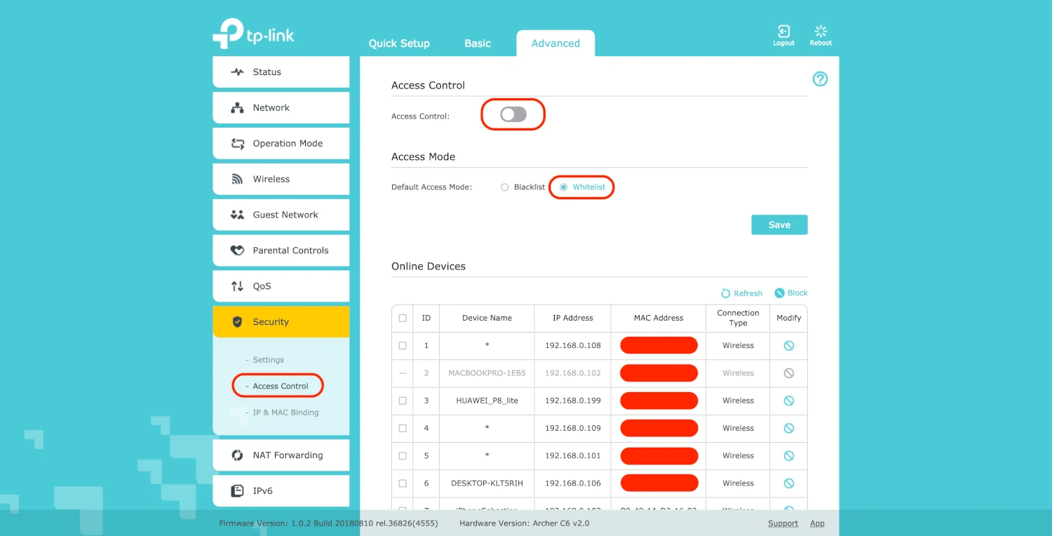 TP-Link MAC whitelist